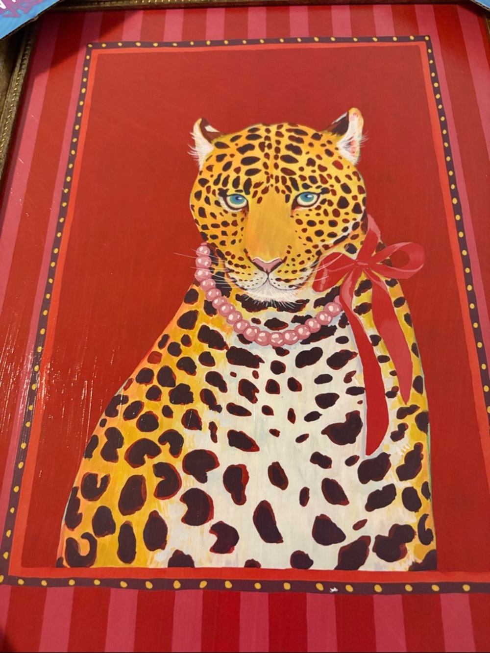 11” wide 14 “ tall Leopard Portrait Wall Art - Red Background brand new